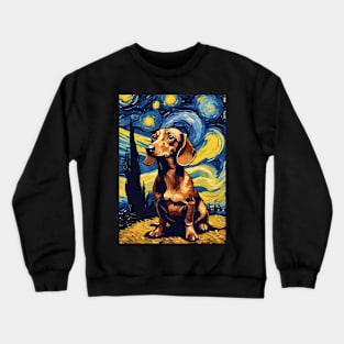 Cute Dachshund Dog Breed Painting in a Van Gogh Starry Night Art Style Crewneck Sweatshirt